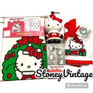 Hello kitty christmas bathroom bundle Shower Curtain, hooks, towels + dispenser